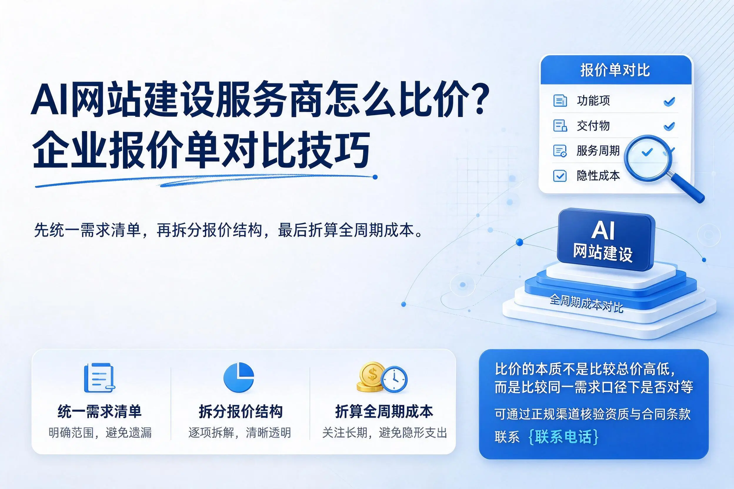 AI网站建设服务商怎么比价？巴中企业报价单对比技巧